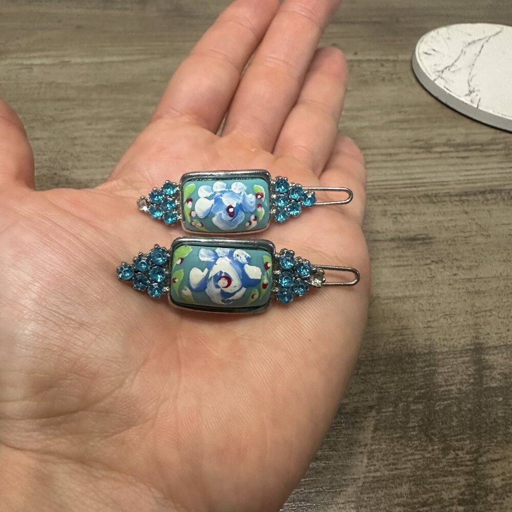 EUC Vintage Hairclip Set Blue Green & White - Picture 4 of 9